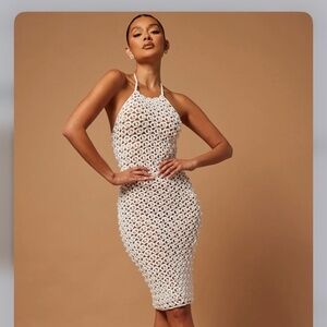 Pearl crochet mini dress
